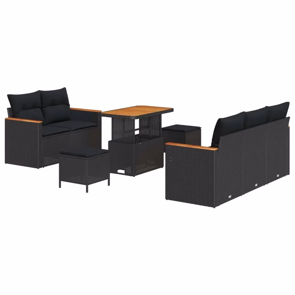 Set Divano da Giardino vidaXL 10 Pezzi con Poltroncina, Tavolino e Cuscini, Design Moderno a L, Colore Nero – 2