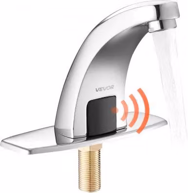 Rubinetto per Lavabo Senza Contatto VEVOR Argento Cromato, Rubinetto Automatico a Batteria con Sensore per Acqua Fredda e Piastra di Copertura G233