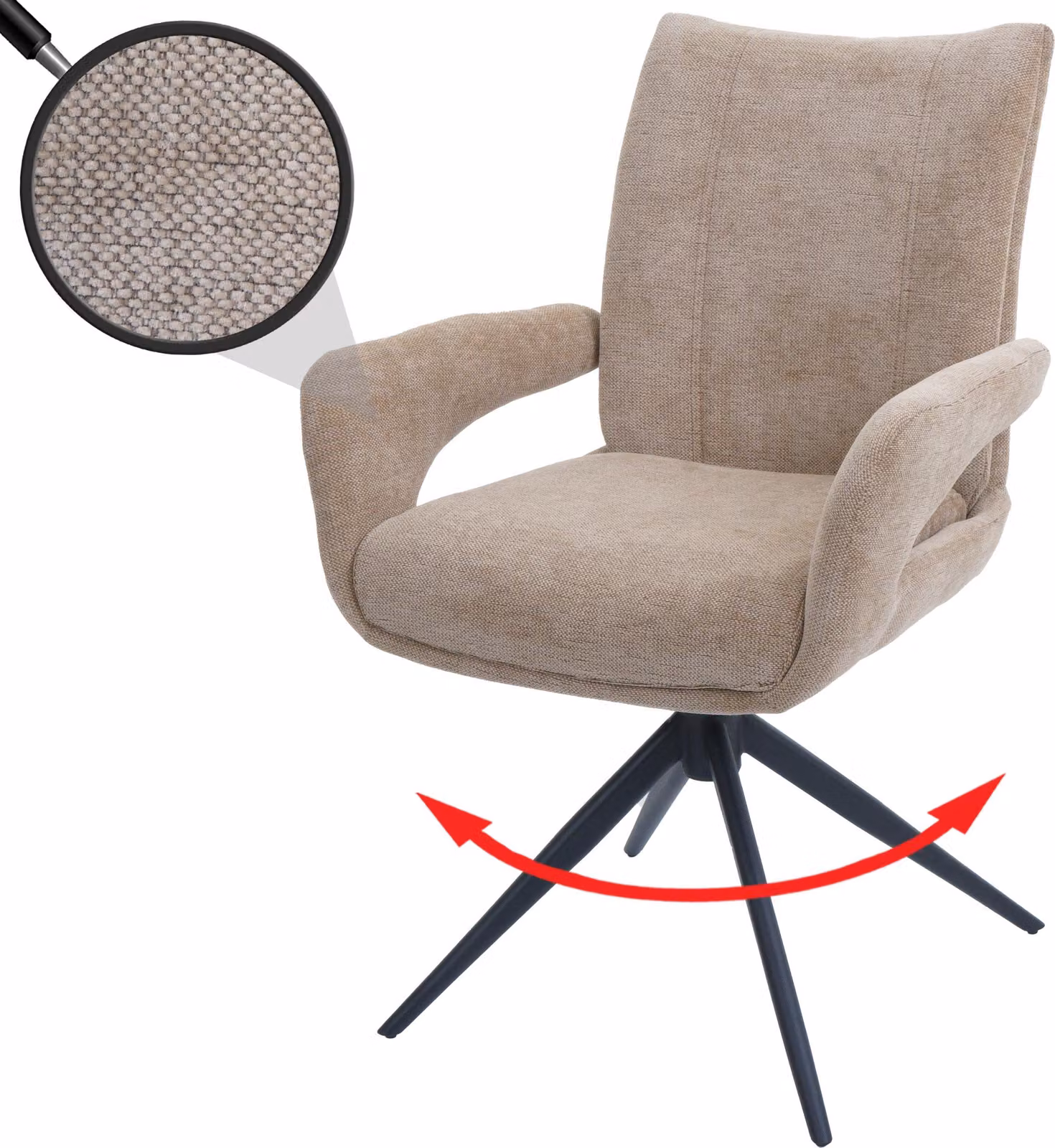 Sedia da pranzo HWC-O78, sedia da cucina, girevole con ritorno automatico, rivestita in tessuto chenille (310g/m²), colore beige chiaro