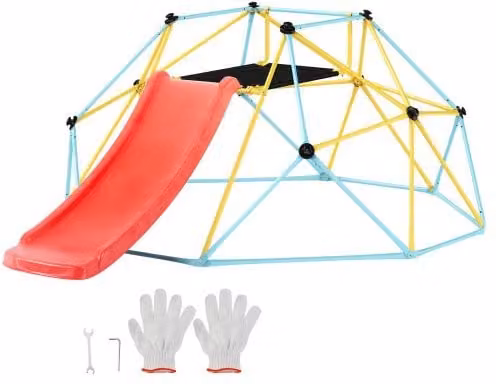 VEVOR Cupola da Arrampicata Geometrica per Bambini con Scivolo e Maniglie, Parco Giochi Multicolore per Interni ed Esterni, Diametro: 244 cm
