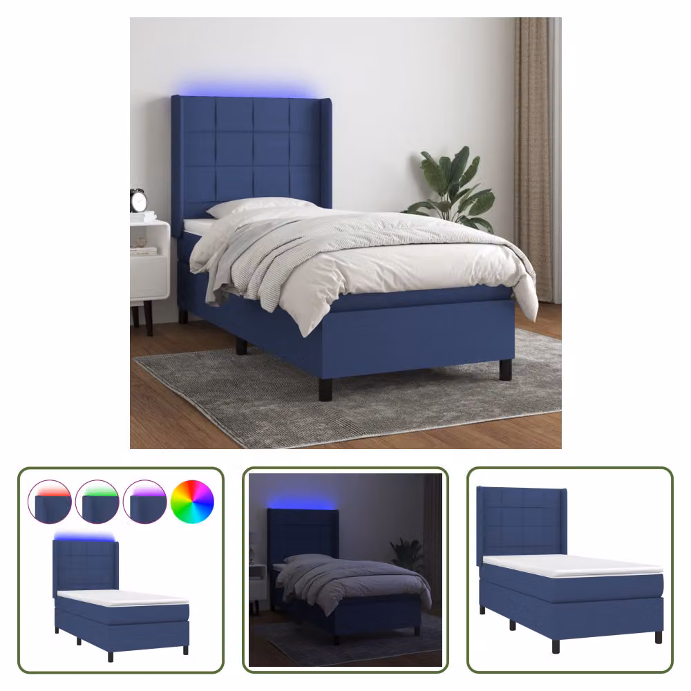 The Living Store Letto a molle con materasso e LED Blu 80x200 cm in tessuto