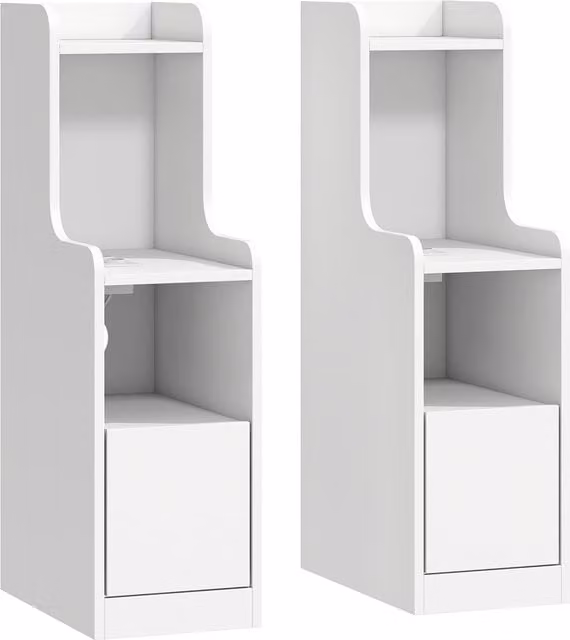 Set di 2 comodini HOMCOM bianchi con stazione di ricarica, cassetto e ripiani aperti