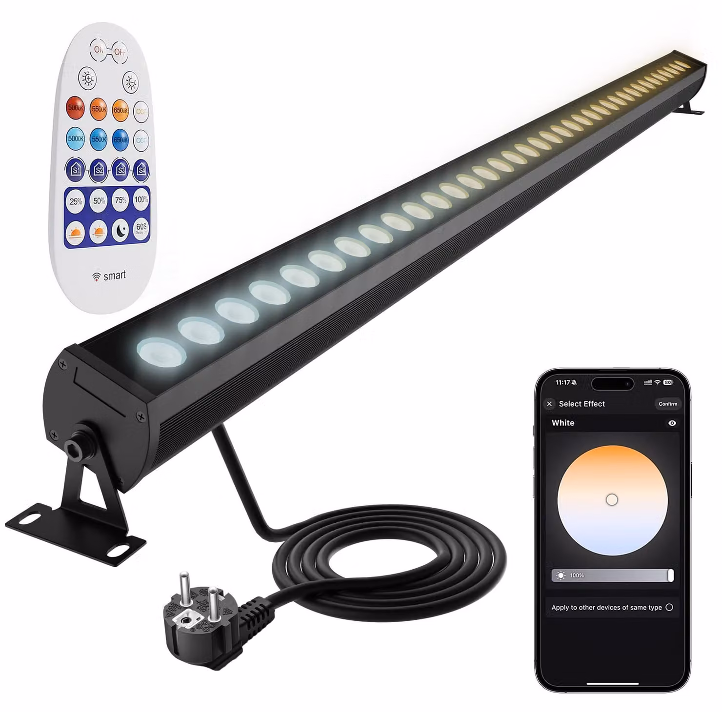 Faretta a LED da parete, 100 cm, luce bianca regolabile, dimmerabile, grado di protezione IP65