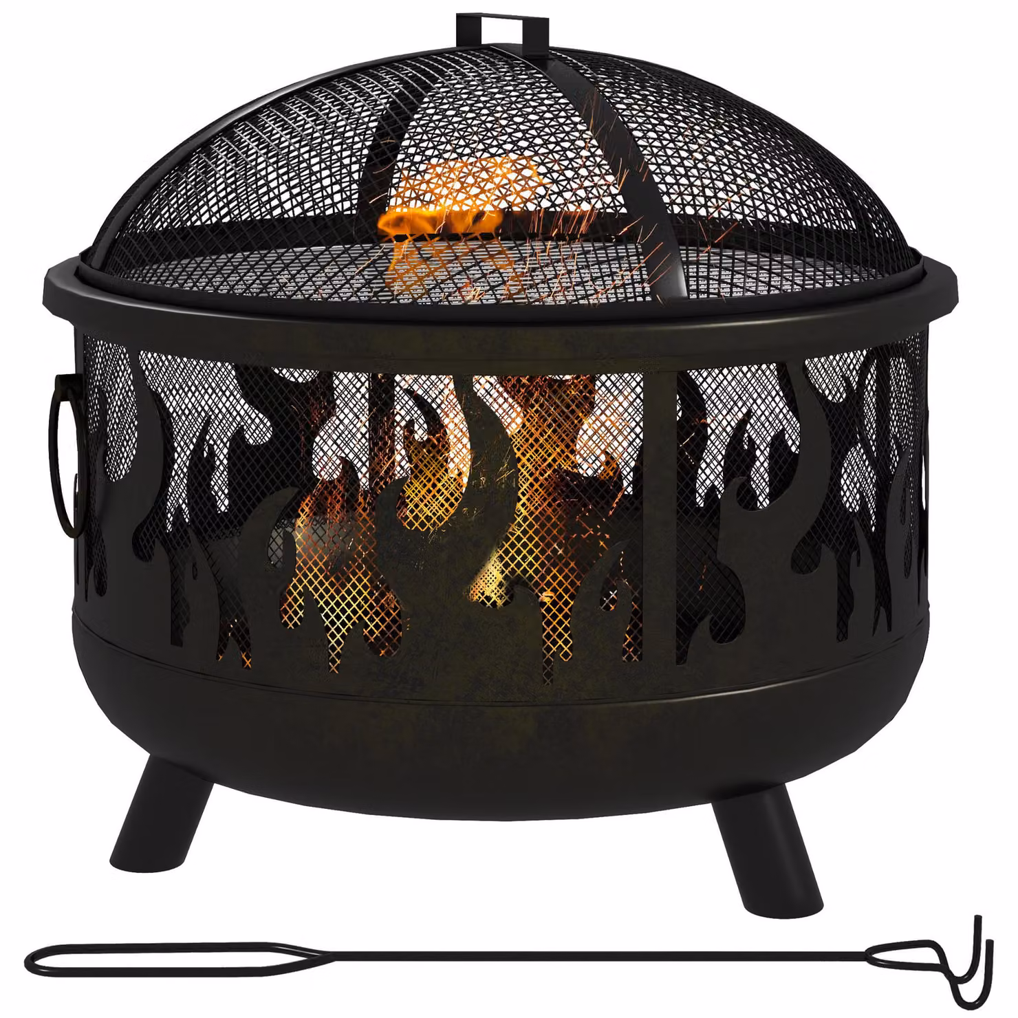 Braciere da esterno, con parascintille, 1 attizzatoio, Ø 61,5 cm x 52 cm, nero