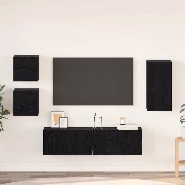 Set mobile TV moderno vidaXL in 5 pezzi, colore nero, in legno ingegnerizzato MDF per soggiorno