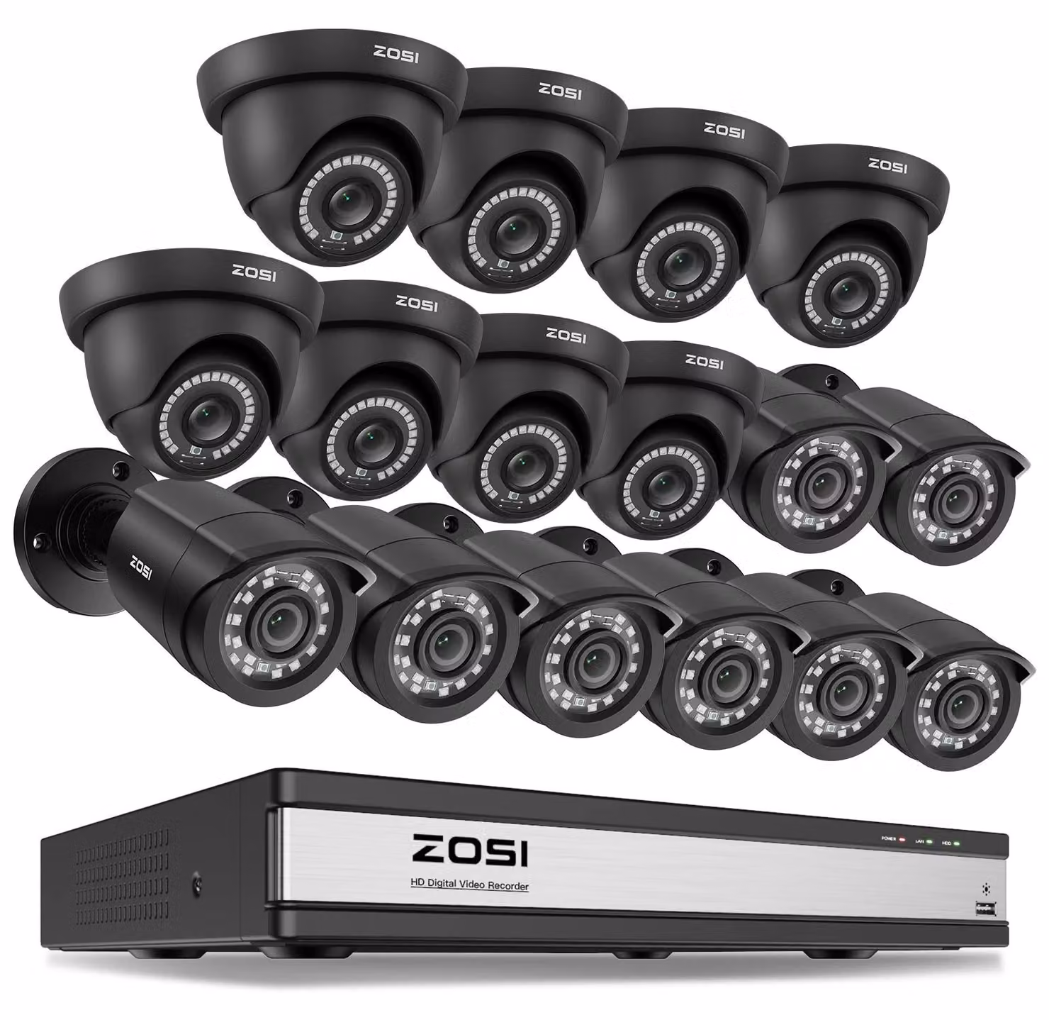 Sistema di telecamere di sicurezza CCTV, risoluzione 1080P, 16 canali, 16 telecamere con registratore DVR a 16 canali, Nessuno, 16 telecamere con registratore DVR a 16 canali, Nessuno
