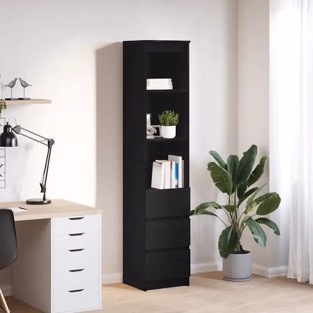 Credenza Buffet Armadio da Cucina Design Mania in Legno Multistrato Rovere Nero L: 37,5 cm, P: 35 cm, H: 180 cm