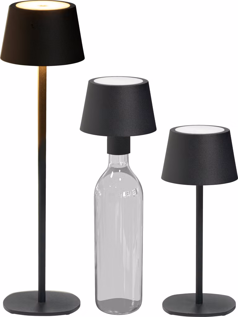 Lampada da tavolo a LED lampada a bottiglia 3in1 altezza massima 45 cm luce bianca calda (3000K) nero