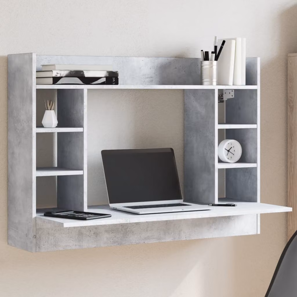 Scrivania a parete moderna vidaXL in legno e MDF, colore grigio, L 105 x P 48 x H 75 cm