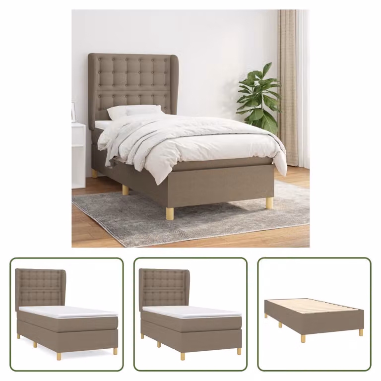 The Living Store Letto a molle con materasso Taupe 80x200 cm in tessuto
