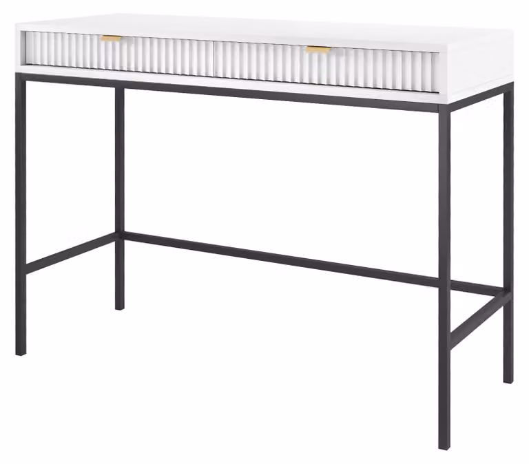 Comodino da trucco, bianco, 104 cm, con 2 cassetti, gambe in metallo