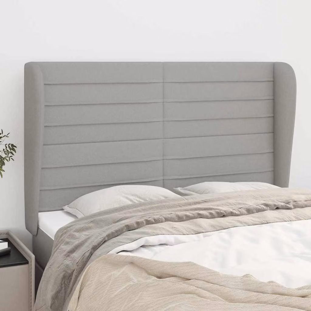 Testiera ad Orecchio vidaXL in Tessuto Grigio con Struttura in Legno L: 147 cm, P: 23 cm, H: 118-128 cm