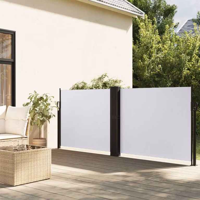 Tenda da Sole Laterale Retrattile vidaXL in Poliestere e Acciaio, Bianco, L: 600 cm, H: 140 cm