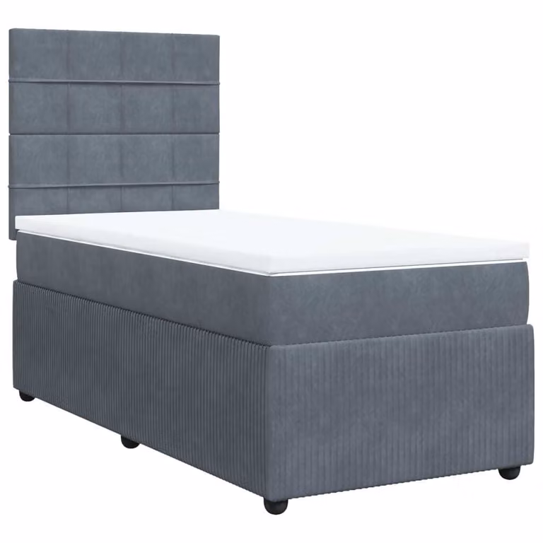 Giroletto a Molle con Materasso Grigio Scuro 90x190 cm Velluto