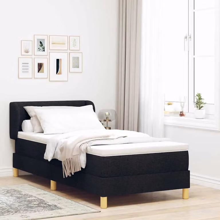 Letto a molle con testiera vidaXL in tessuto nero L/P/H: 90 x 200 cm