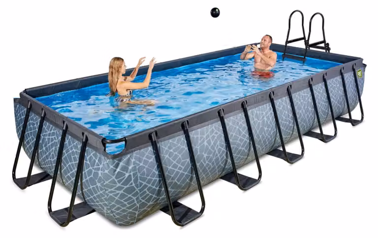Piscina fuori terra EXIT Stone 540x250x100 cm, con sistema di filtraggio a sabbia, rettangolare, grigia