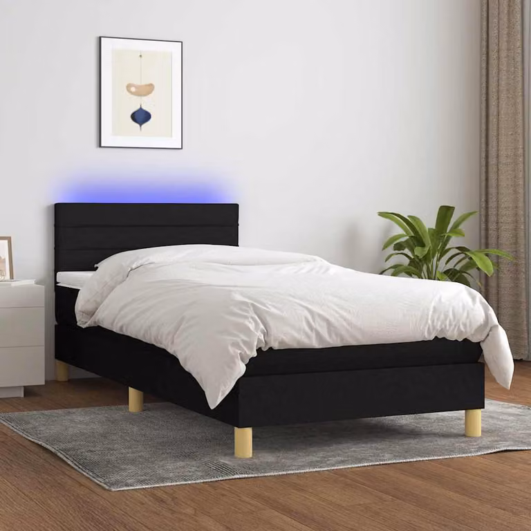 Letto a Molle con Materasso e Illuminazione LED vidaXL, Colore Nero, L/P/H: 80 x 200 cm
