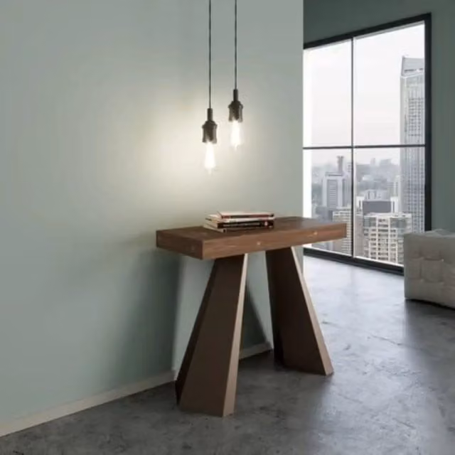 Consolle allungabile Diamante Premium Itamoby in abete tinto marrone con telaio a cavalletto, L/P/H: 90 x 40 / 290 cm