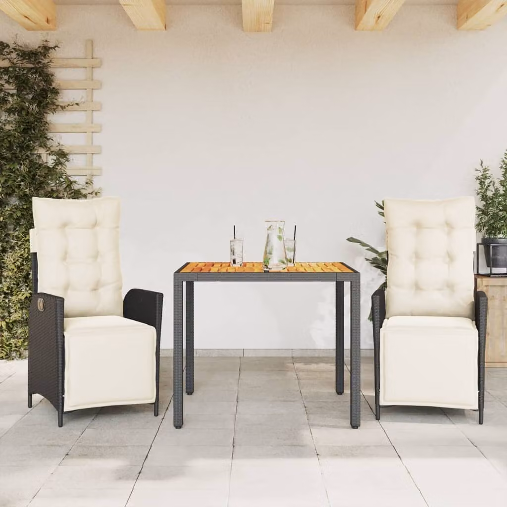 Maison Exclusive - Set da Pranzo da Giardino 3 pz con Cuscini Nero in Polyrattan
