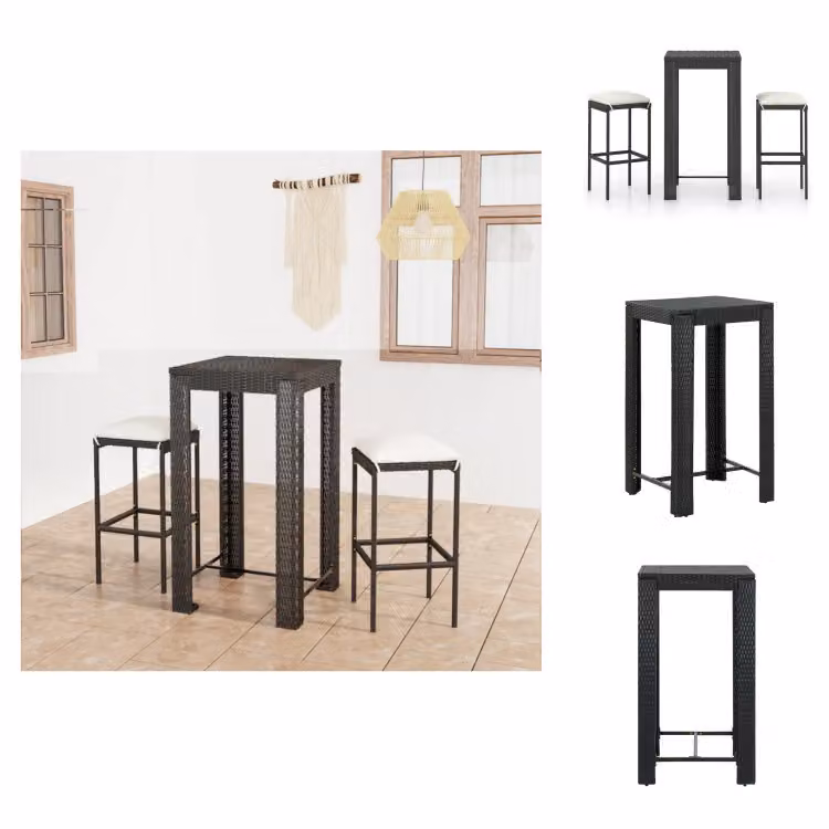 vidaXL Set bar da giardino 3 pezzi con cuscini in poly rattan nero - Set di mobili da giardino