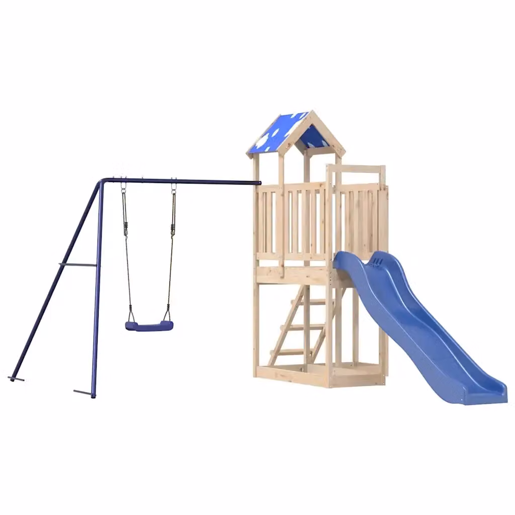 vidaXL Set da Gioco da Esterno in Legno Massello con Scivolo, Altalena e Sabbiera, Multicolore – 2