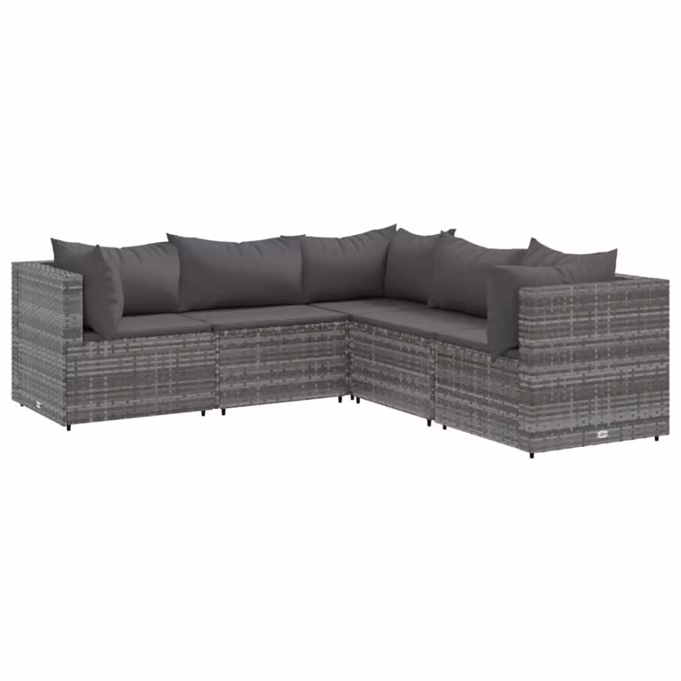 Set Divani da Giardino 5 pz con Cuscini in Polyrattan Grigio