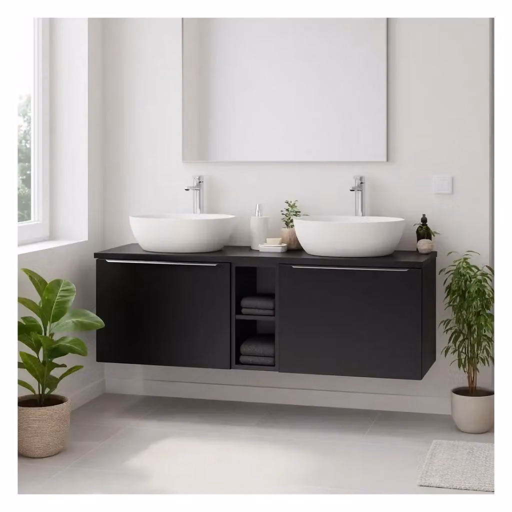 Set da bagno VANTA Meublorama con mobile sotto lavabo e piano lavabo nero moderno L: 140 cm, P: 46 cm, H: 49 cm – 2