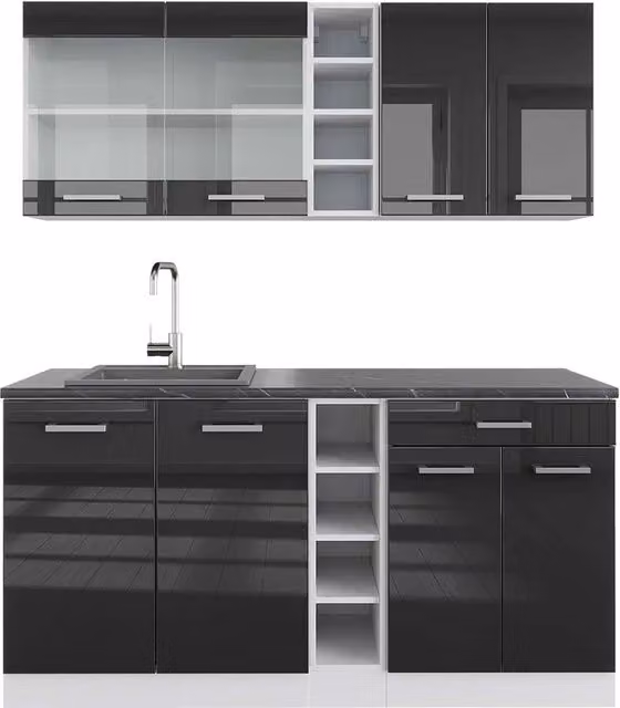 Cucina completa R-Line Antracite lucido/Bianco 160 cm, PL Antracite Vicco