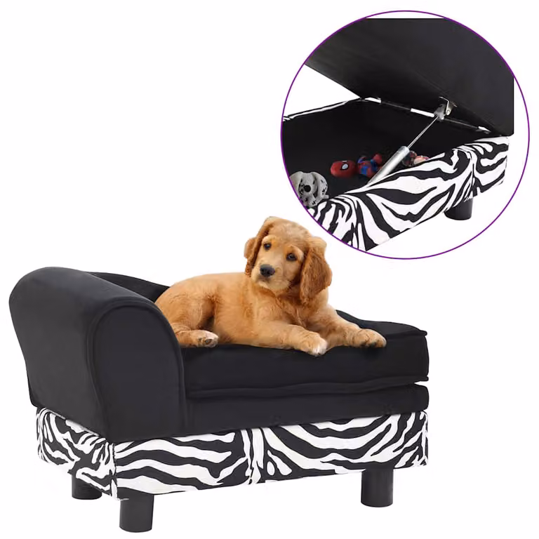 vidaXL Divano per Cani Nero in Velluto con Rivestimento Rimovibile e Base Antiscivolo L/P/H: 57 x 34 x 36 cm