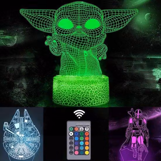 Lampada da notte con effetto 3D, 3 motivi e 16 colori cangianti - spegnimento automatico con telecomando touch, ideale come complemento d'arredo o idea regalo