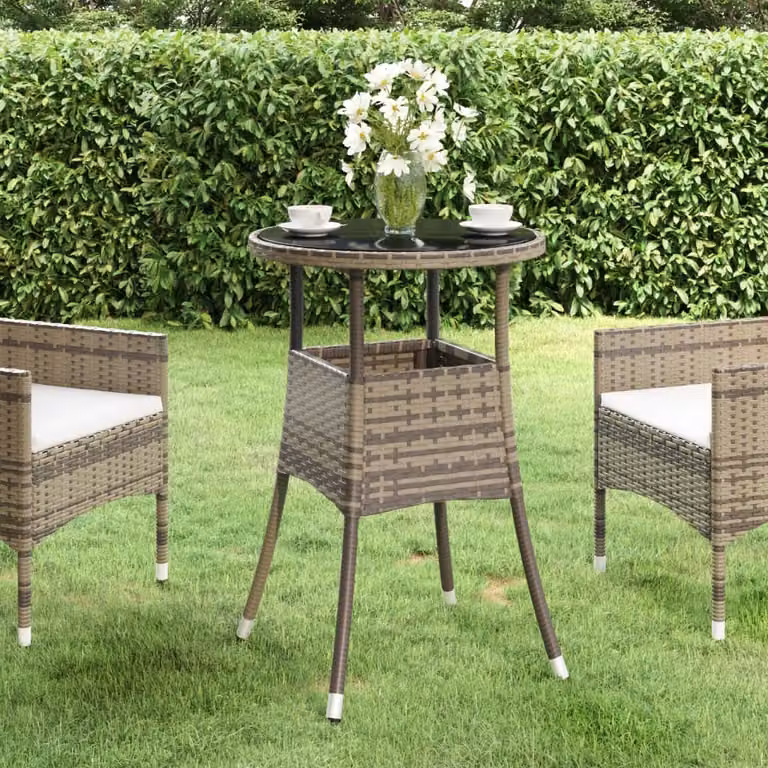Maison Exclusive - Tavolo da giardino Ø 60 x 75 cm in vetro temperato e polyrattan grigio