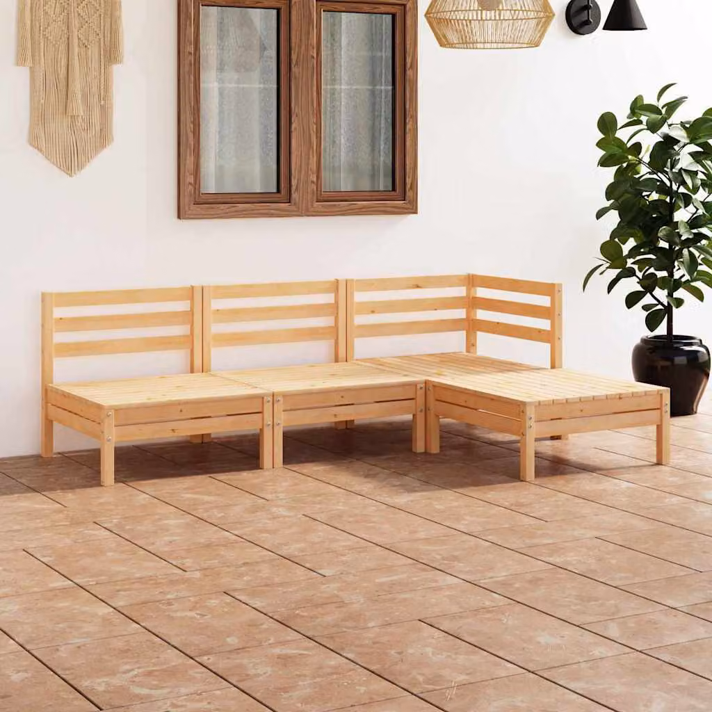 Set Salotto da Giardino vidaXL in Legno di Pino Marrone con Forma a L e Ottoman
