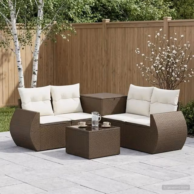 Set di divani 6 pz Marrone e Bianco Crema 55 x 55 x 37 cm 3447508
