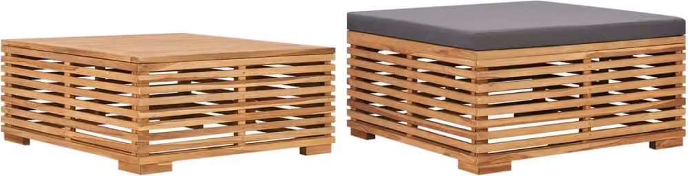 Maison Exclusive - Set Tavolino Poggiapiedi Giardino Cuscino Grigio Scuro in Teak