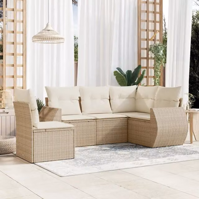 Set Divano da Giardino a L vidaXL in Polyrattan con Cuscini Beige e Struttura in Metallo