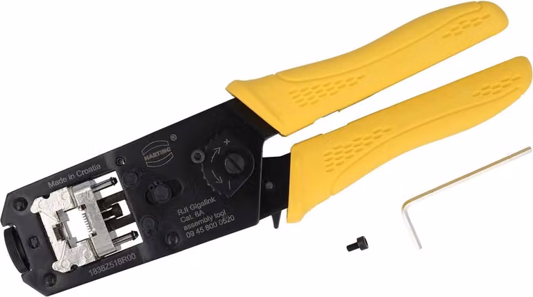 Pinza crimpatrice HARTING per connettori RJ45, compatibile con cavi Gigalink Cat. 6A, sezione da 0,1 mm² a 0,25 mm² / AWG28 - AWG24 - confezione da 1 pezzo
