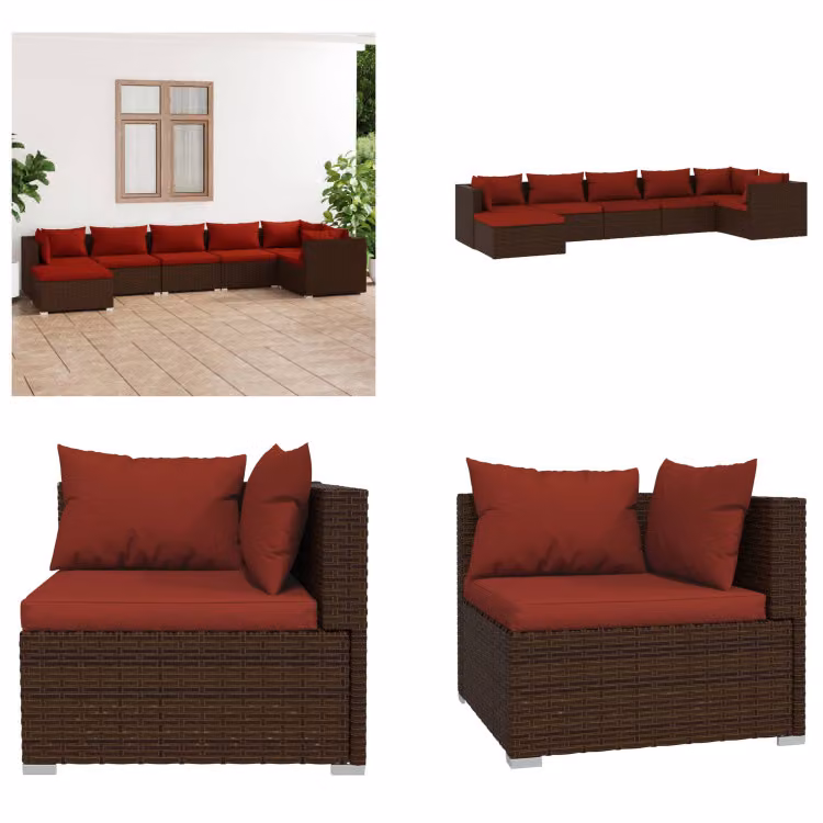 vidaXL set salotto da giardino 7 pezzi con cuscini in rattan marrone - set salotto da giardino - set salotto da giardino - set salotto da patio - set divano da patio