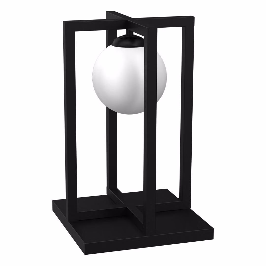 Lampada da tavolo da loft nera con sfera di vetro bianca, modello Diego, 1 attacco E14, 40W, marca Milagro
