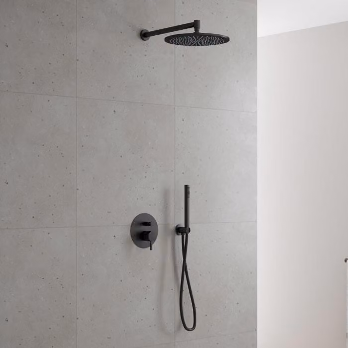 Sistema doccia a incasso Kronenbach Lima 2.0 nero, miscelatore monocomando con deviatore, modello rotondo