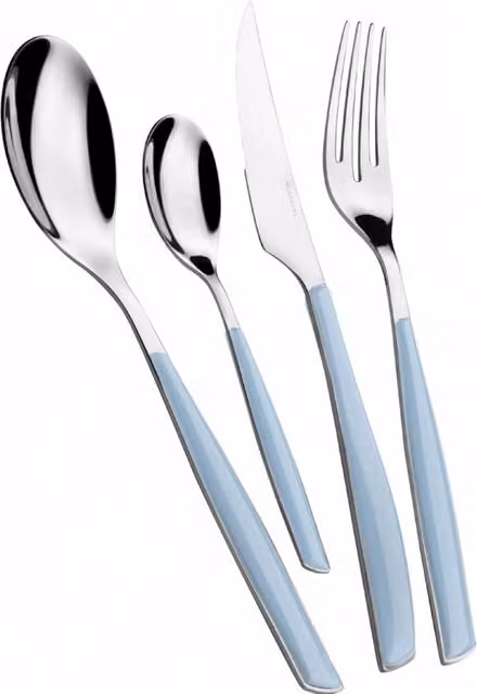 Set di posate Glamour Casa Bugatti da 24 pezzi in acciaio inox rivestito colore azzurro con custodia window