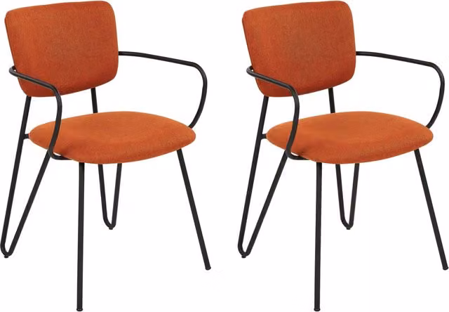 Set di 2 sedie da pranzo BELIANI moderne con rivestimento in tessuto arancione e gambe in metallo nero