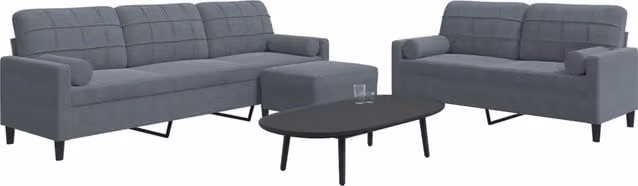 Set di divani moderno vidaXL in velluto grigio composto da divano a 3 posti, divano a 2 posti e pouf con cuscini e struttura in metallo – 1