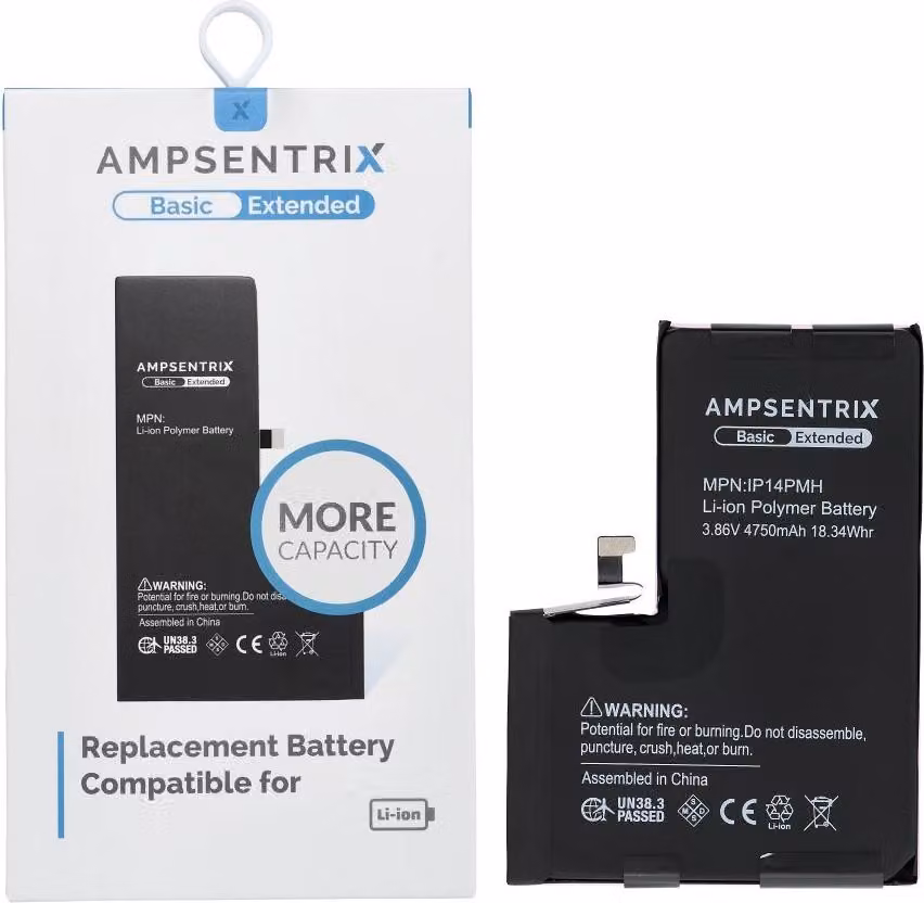 Batteria AmpSentrix Basic compatibile con iPhone 14 Pro Max (alta capacità 4750 mAh)