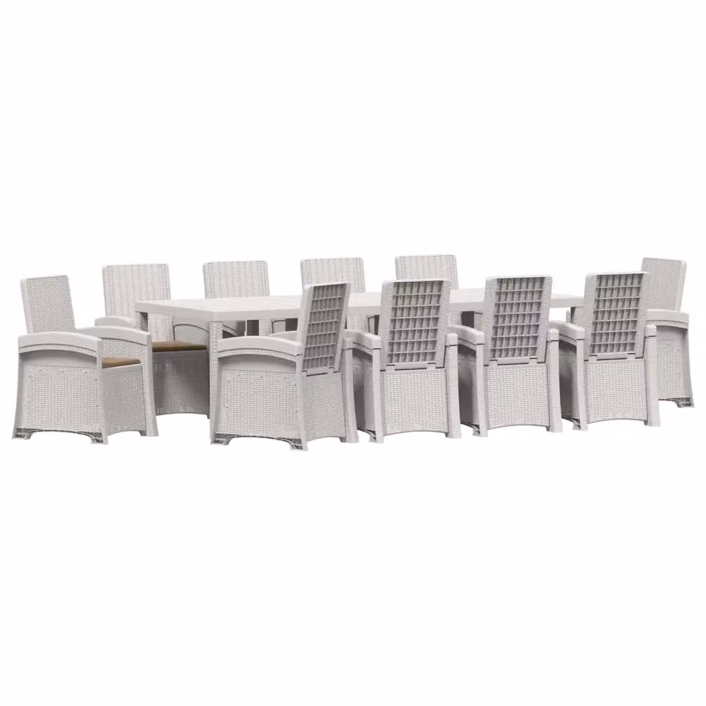 Set da pranzo da giardino moderno vidaXL in rattan sintetico da 11 pezzi, Bianco e Beige – 2