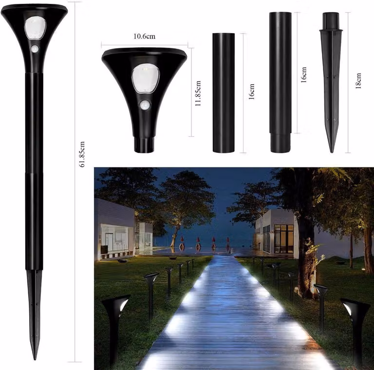 Lampada solare da esterno con sensore di movimento – Illuminazione solare per il giardino, grado di protezione IP65 (resistente all'acqua), 2 modalità – confezione da 4 pezzi