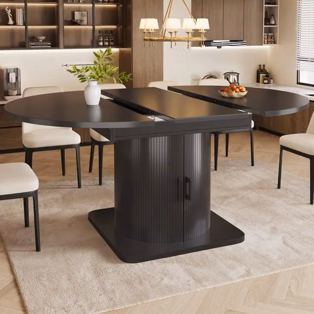 Tavolo da pranzo rotondo allungabile WISHDOR in MDF e metallo, nero, L: 118 cm, P: 76 cm, H: 75 cm