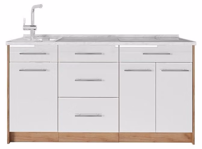 Cucine componibili piccole Vicco Fame-Line Bianco lucido 150 cm senza piano di lavoro, Model 65434