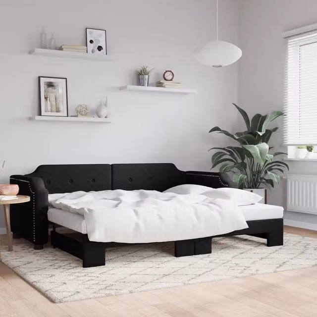 Divano Letto con Letto Estraibile-Sofa Letto-Daybed Nero 90x200 cm in Tessuto 495043