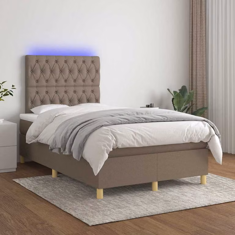 Letto a Molle con Materasso e Illuminazione LED vidaXL in Tessuto Tortora L/P/H: 120 x 200 x 25 cm