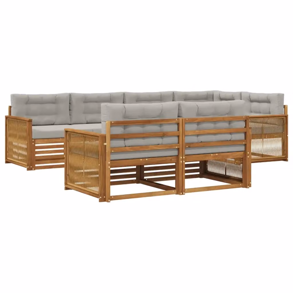 Set di divani da esterno 7 pezzi vidaXL in legno di acacia con cuscini beige e grigi per giardino e terrazza – 2